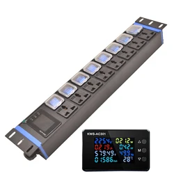 2U PDU Power Strip Cabinet Socket Aluminium alloy Independent switch 8Ways Universal socket Distribution unit 2m Extension wire