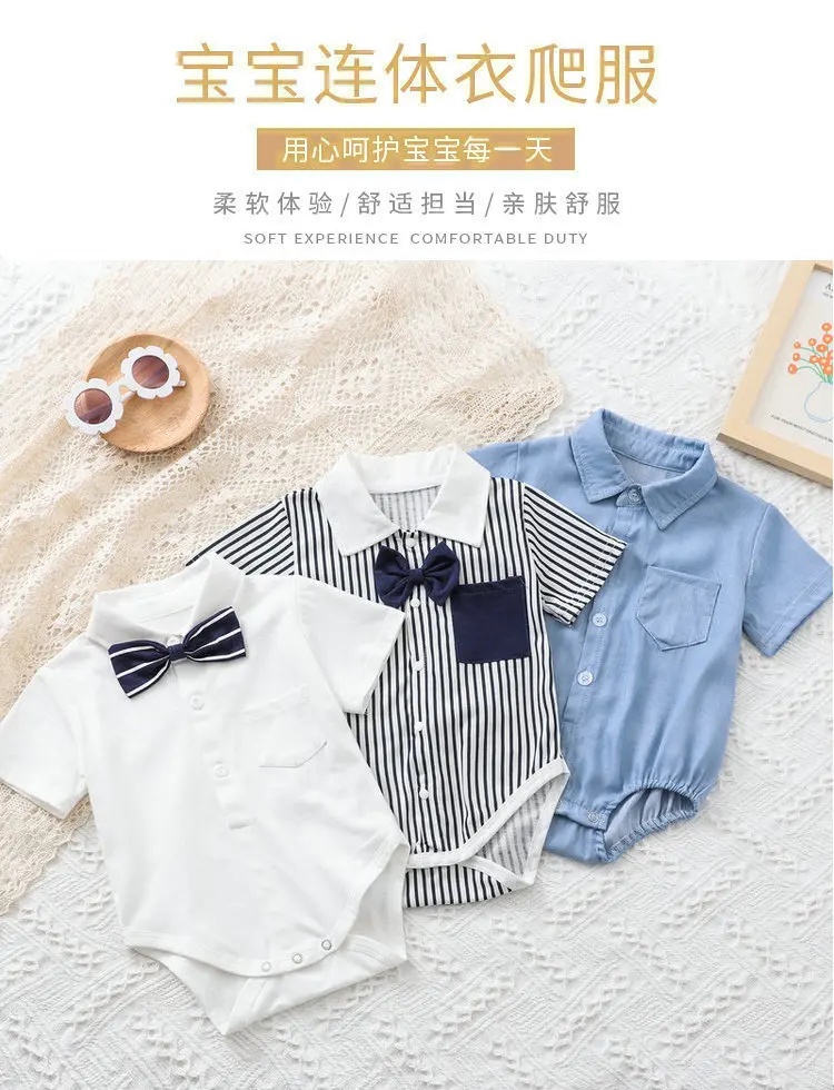 Summer Baby Girl Boy Clothing Gentleman Shirt Romper Body Lapel Short Sleeves Newborn Outfits Toddler Infant Jumpsuit