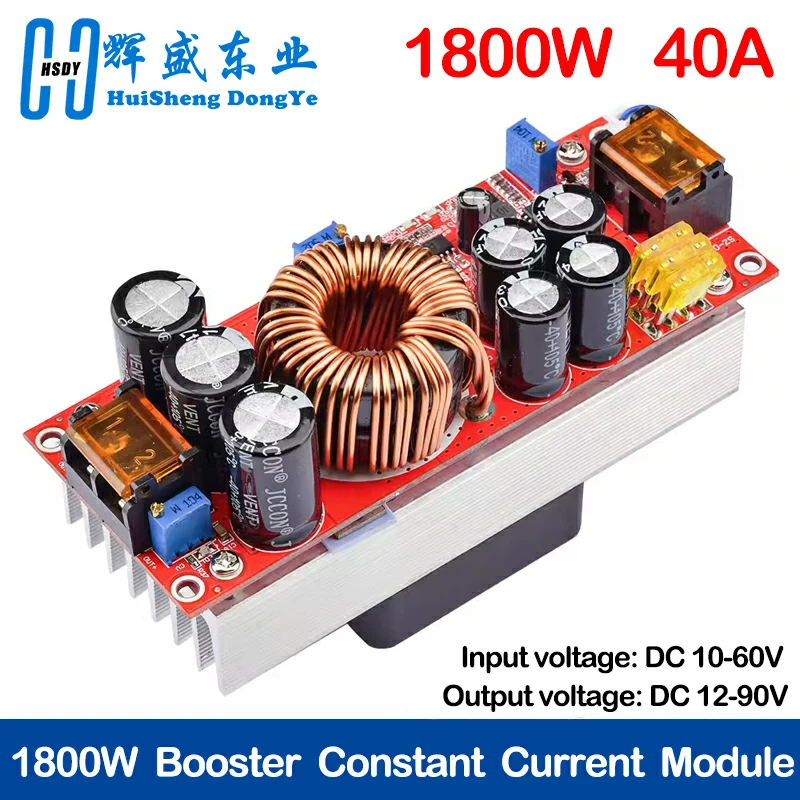 1800 W 40 A DC-DC-Aufwärtswandler, Step-Up-Stromversorgungsmodul 10–60 V auf 12–90 V, Ladegerät mit einstellbarer Spannung