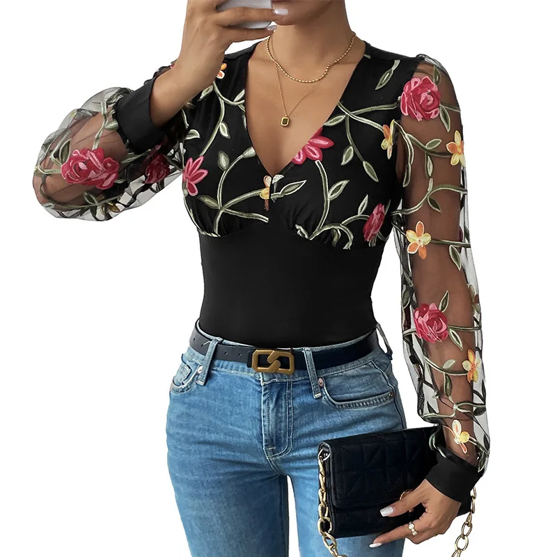 Jumpsuit Wanita Bodysuit Motif Bunga Satu Potong Lengan Panjang Overall Pinggang Tinggi Romper Seksi Y2k Streetwear Jumpsuit 2025