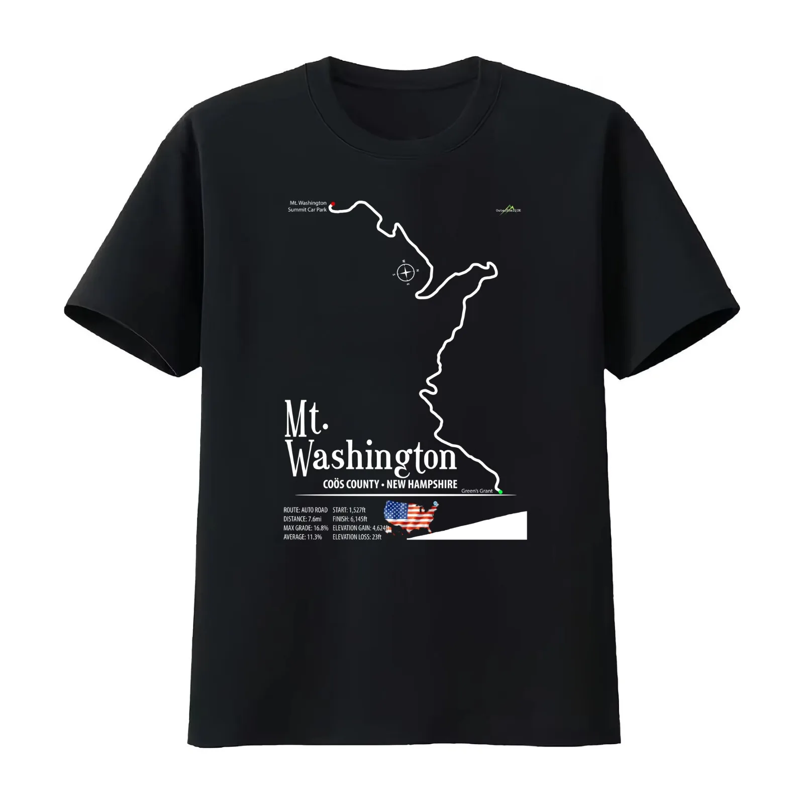 Mt. Washington New Hampshire USA Car Motorcycle Trail Map Sticker T-Shirt Summer Casual Cotton Tee Oversized Streetwear Tops