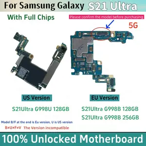Bilashmart 100% Working Motherboard Samsung Galaxy S21 Ultra 5G G998U G998B Mainboard Unlocked With Chips Android OS Logic Board