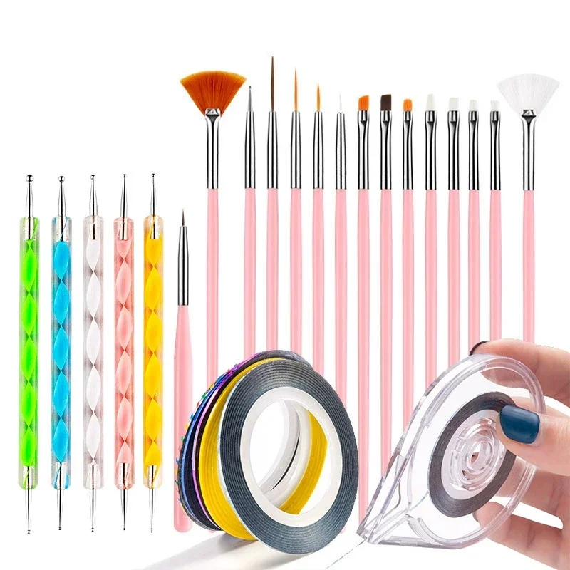 

31-Piece Nail Art Kit with Nail Brushes, Dotting Pens, Nail Art Lines & Dispenser Box for DIY Home and Salon Use