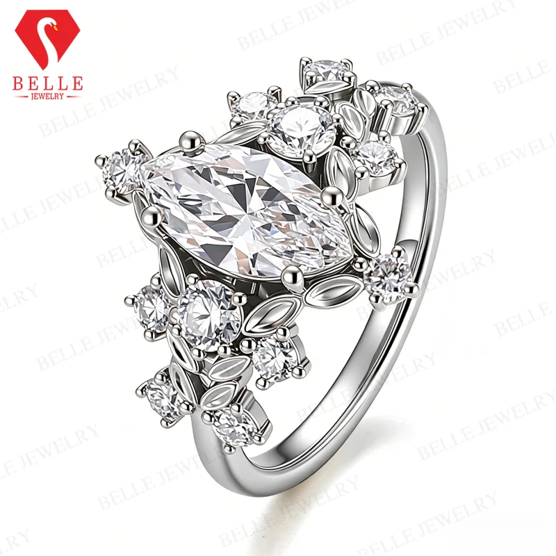 Moissanite Ring 925 Silver GRA Certified D Champagne Black Stone Marquise Cut Fine Jewelry Factory Direct Hypoallergenic Wear