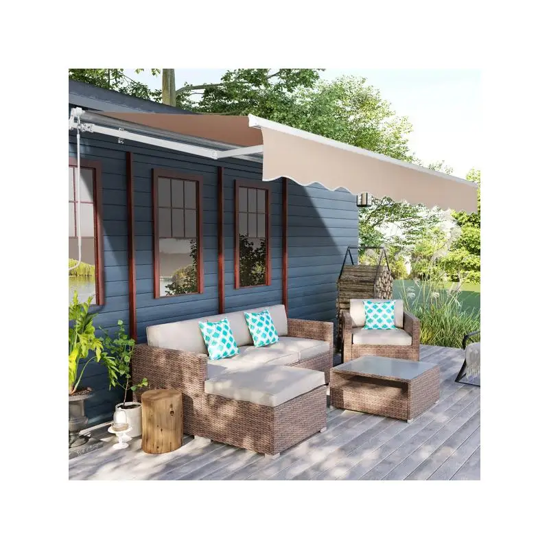 

Retractable Awning 12x10ft Sand Color with Aluminum Alloy Bracket and Polyester Fabric Cover