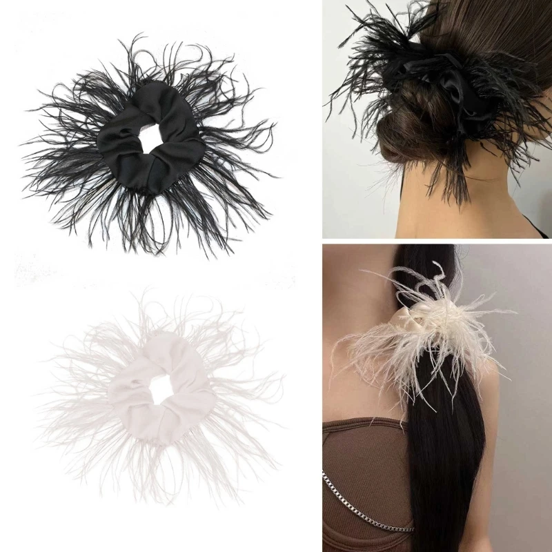 Girls Feather Hair Tie Ostrich Feather Hair Scrunchies Headdress Headwear Gift 1920s Furry Hair Accessories for Women