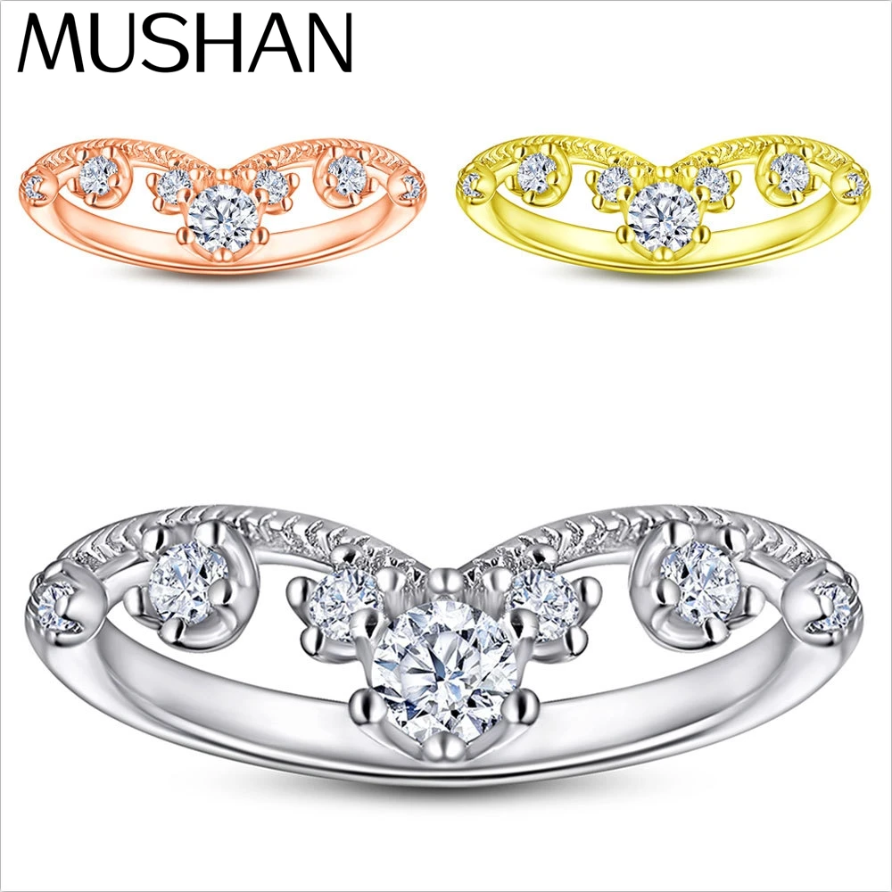 

MuShan Luxury Jewelry 925 Sterling Silver Ring Cubic Zirconia 5A Grade Round Fashion Ladies Real Gold Plated Fine Jewelry Rings