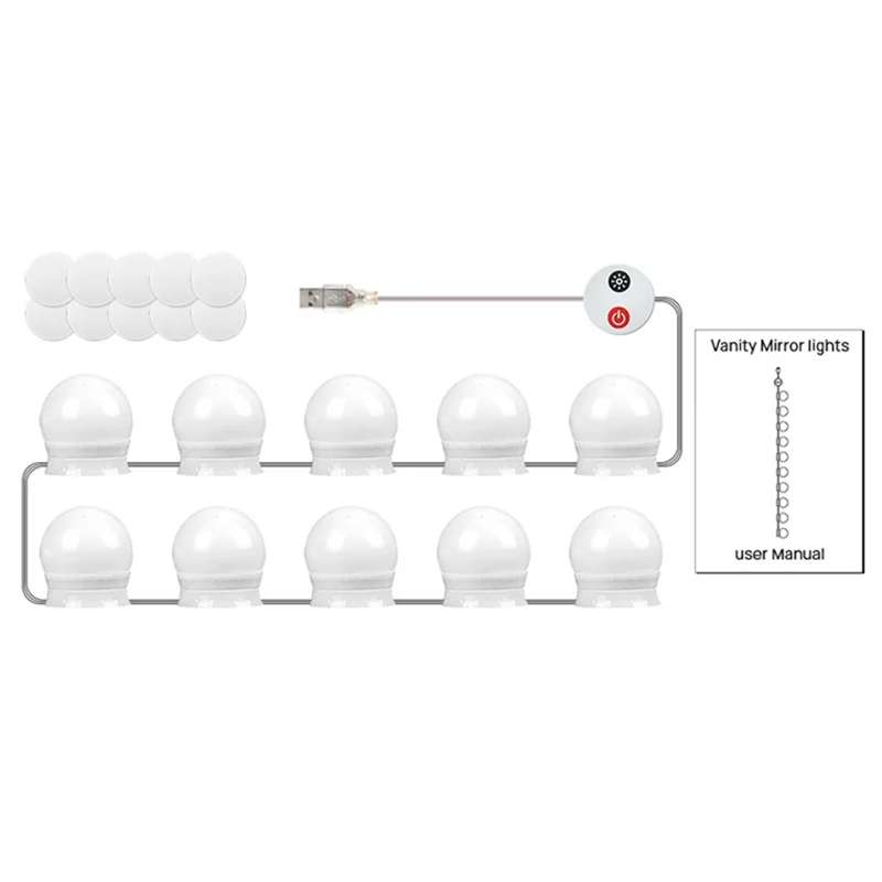 LED Vanity Lights For Mirror USB Vanity Lights With 10 Dimmable Bulbs Adjustable 3 Color Makeup Mirror Might Bulb