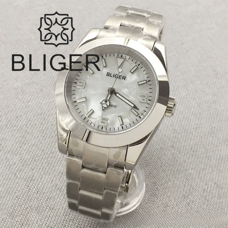 BLIGER 36mm/39mm NH35 Watch For Men Polished Sapphire Glass Black White Pearl Dial NH35 MingZhu2813 Miyota8215 PT5000 Waterproof