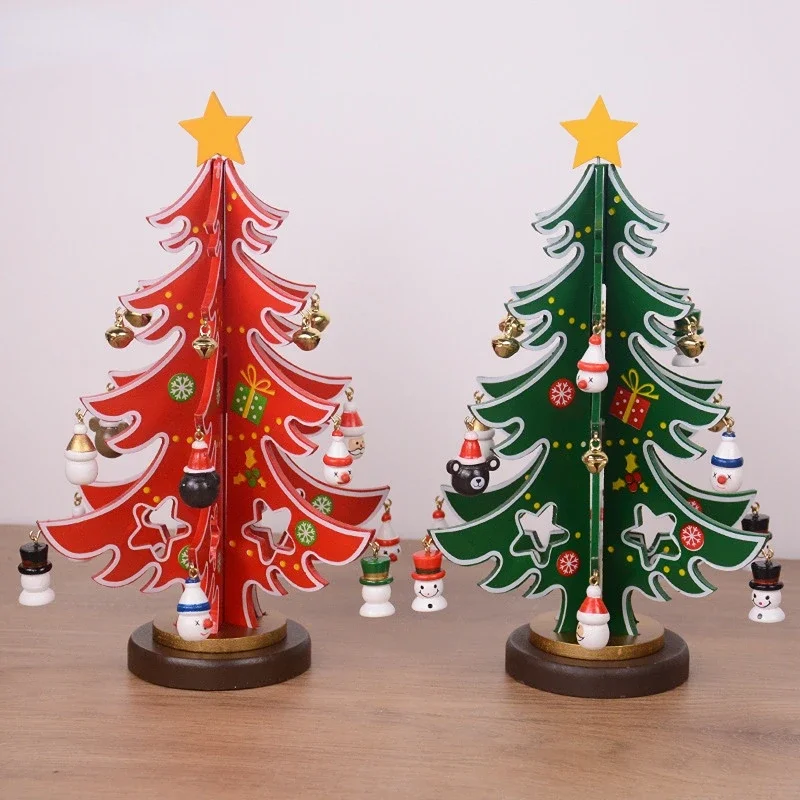 Stereoscopic Christmas Tree Diy Hand Assembled Plywood Wooden Scene Layout Christmas 3-Color Fork Tree Window Decorations