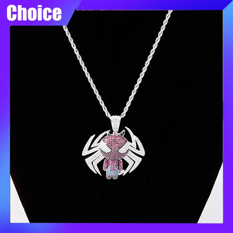 

Spider Man Necklace Anime Spider Man Figure Cosplay Prop Gold Silver Zircon Pendant Hip Hop Accessories Adult X-mas Gift