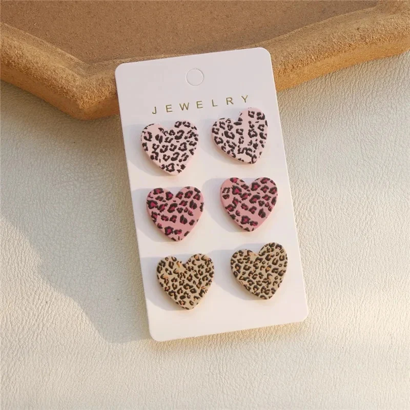 3 Pair Heart Shape Dot Print Women Earrings Trio Pink Black Red Color Heart Lovely Cute Girls Earring Set Sweet Gift Jewelry Set