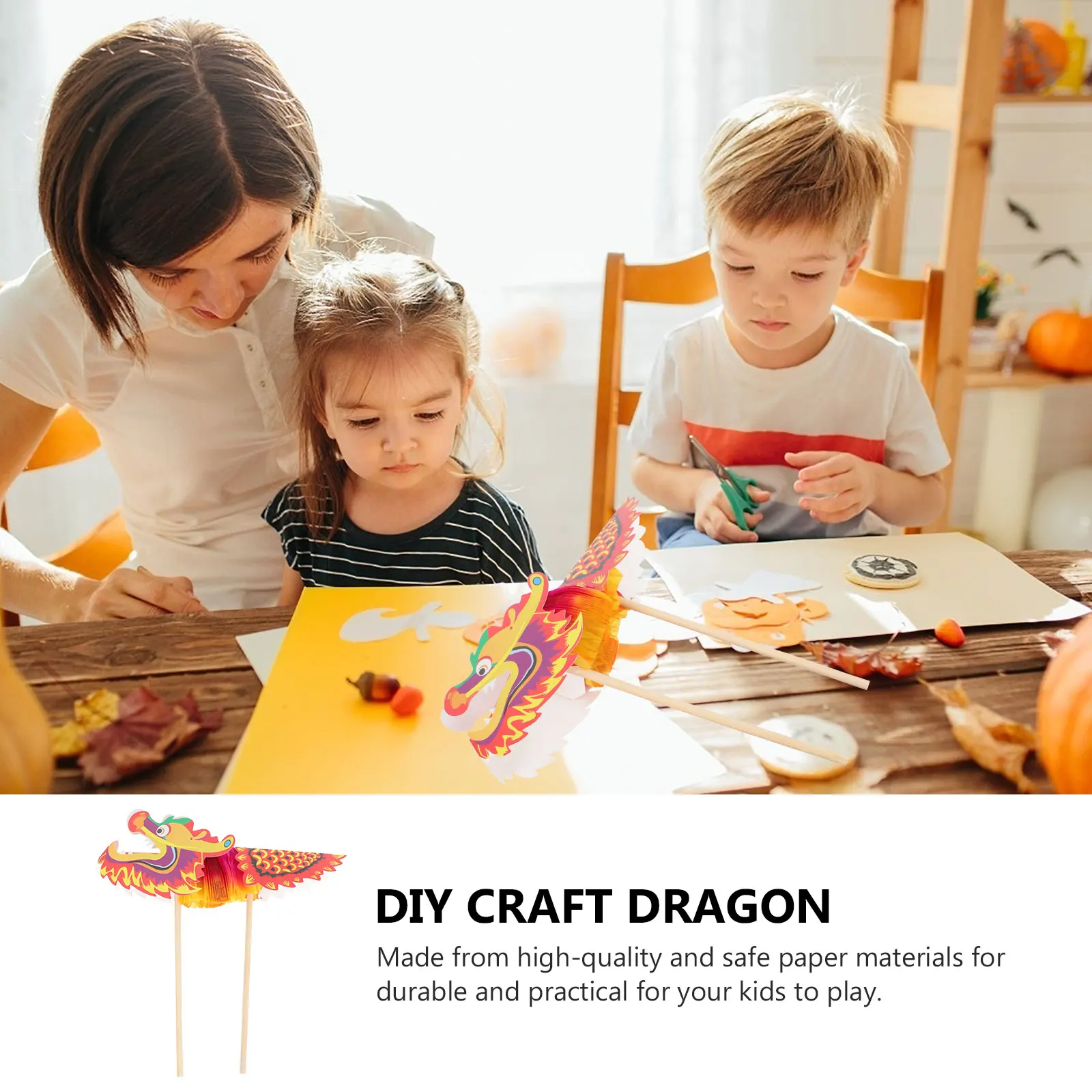 

10 Sets Paper Dragon DIY Material Bag Chinese New Year Decorations 2024 Christmas Novelties Craft Dragons Lunar Folding Child