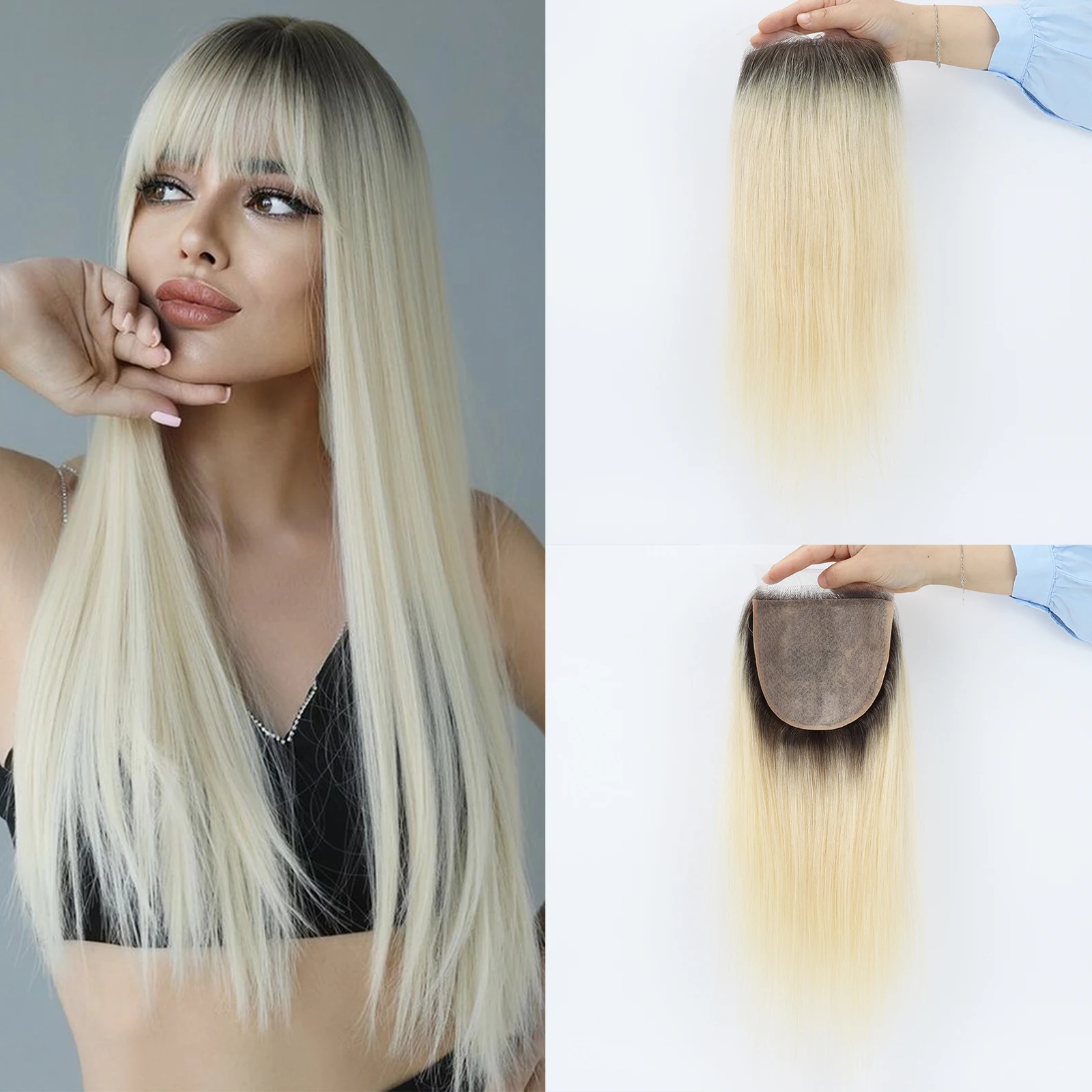 2/613 أومبير أشقر فاتح توبر مع الدانتيل الجبهة ريال ريمي الشعر البشري الشعر المستعار 5x5 بوصة الحرير قاعدة قطع الشعر شعري طبيعي