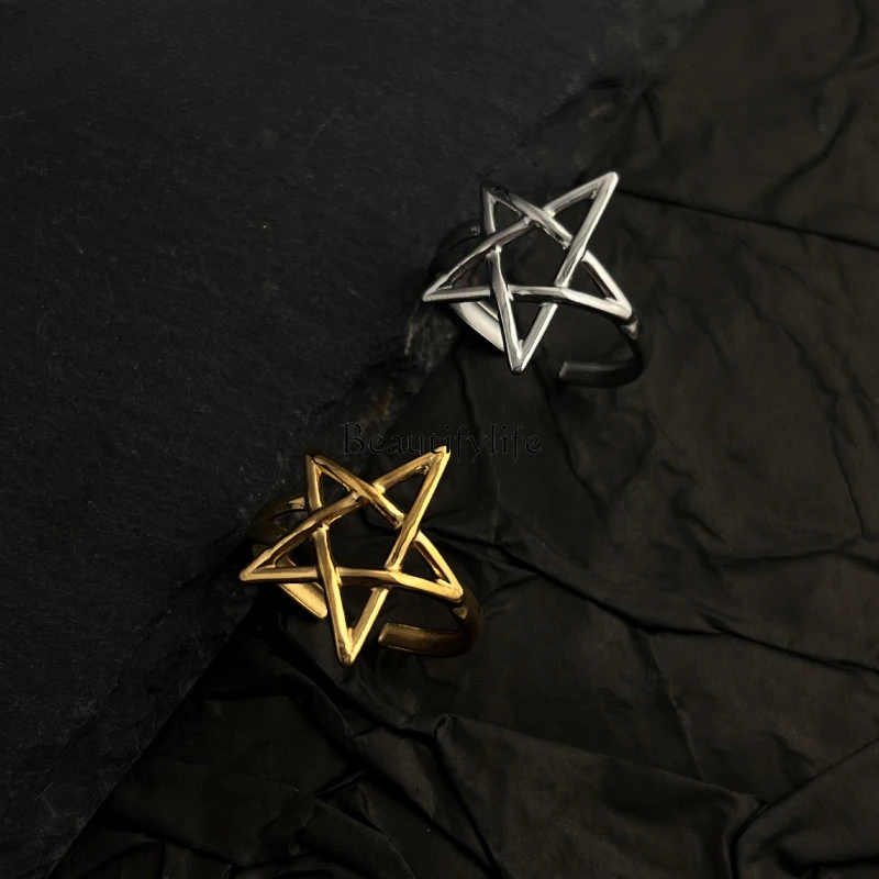 

Hollow-out pentagram jewelry stainless steel plated with 18 gold niche design titanium steel accessories do not fade