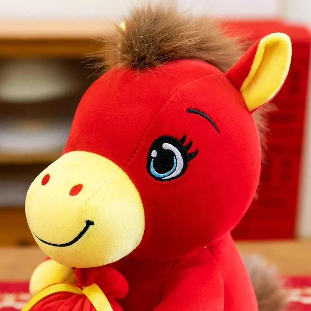 Jahr des Pferdes 2026 Sternzeichen-Pony-Figur, Maskottchen-Puppen, mit Baumwolle gefüllte Plüsch-Pferdepuppe, Cartoon, niedliches Stofftier, Spielzeug, Schulwohnheim