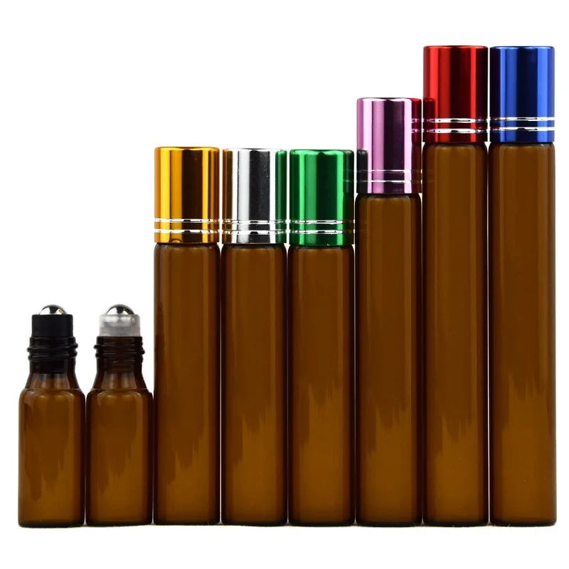 1Pcs Brown glass cosmetic bottle roll-on massage essential oil bottle control perfume bottle convenient travel roll-on bottle