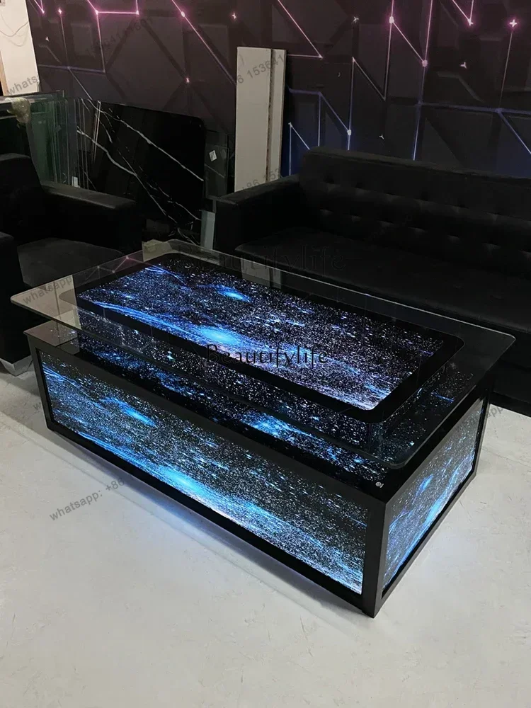 FGpg55Coffee Table Luminous European-Style Tempered Glass Stainless Steel Coffee Table Colorful Color Changing Simple