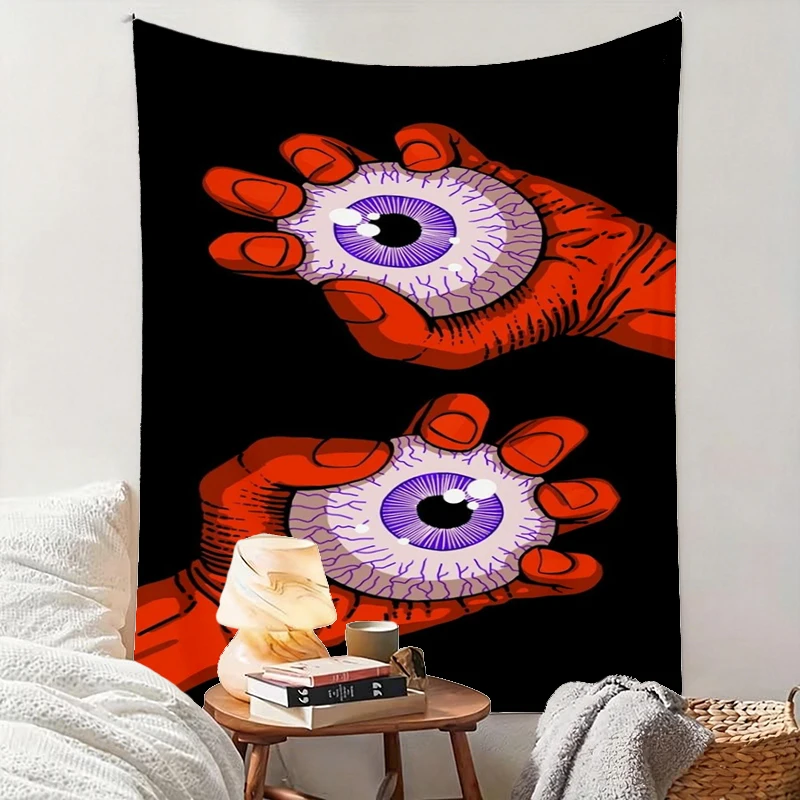 1PC Red Hand Eyeball Art Print Backdrop Banner, Bedroom Living Room Photo Background, Polyester, Home Decor, Wall Art