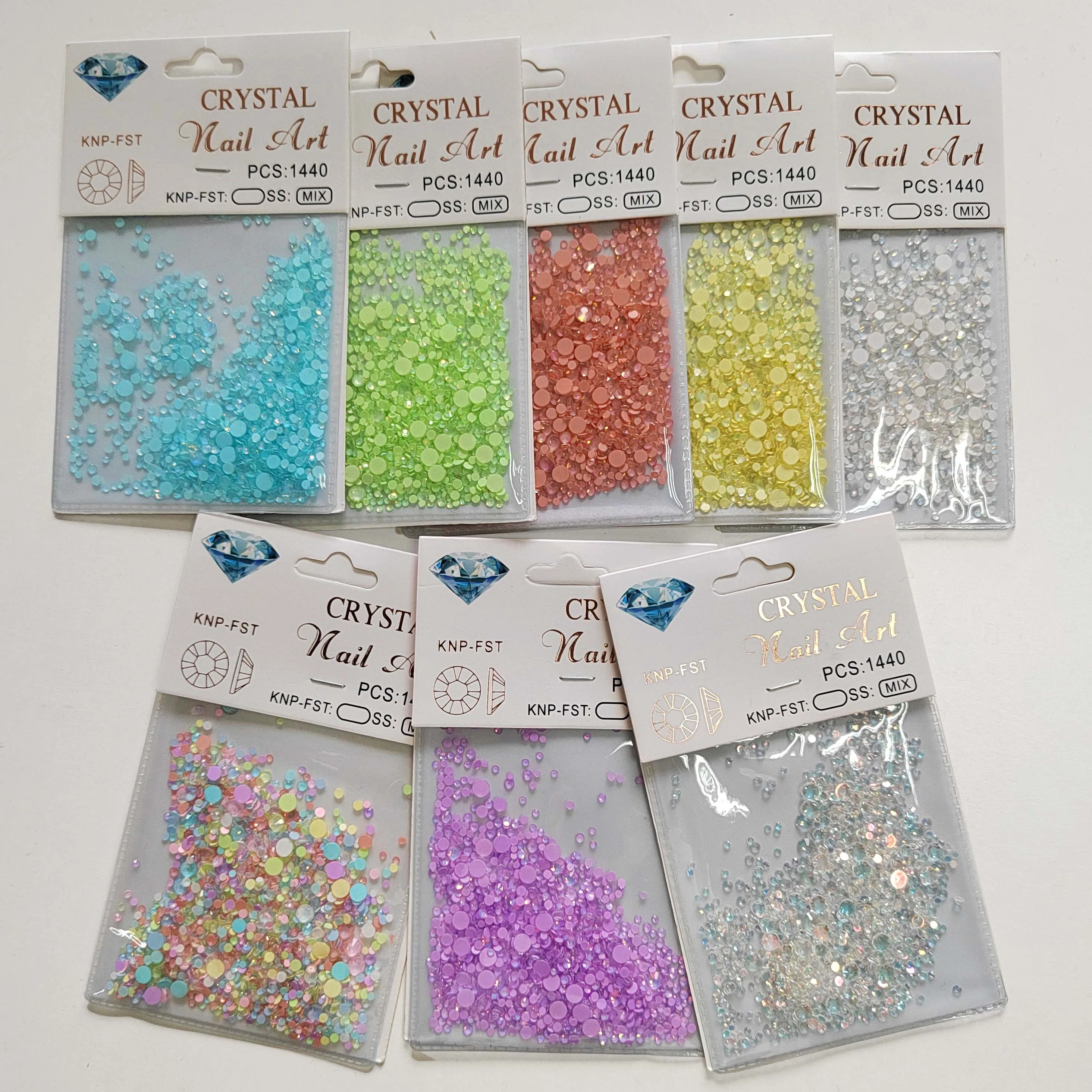 

1440pcs Aurora Glass Nail Beads Mix-size Colorful Flatback Rhinestones Opal Glass Flatback Gem Stones for 3D Nail Art Decoration