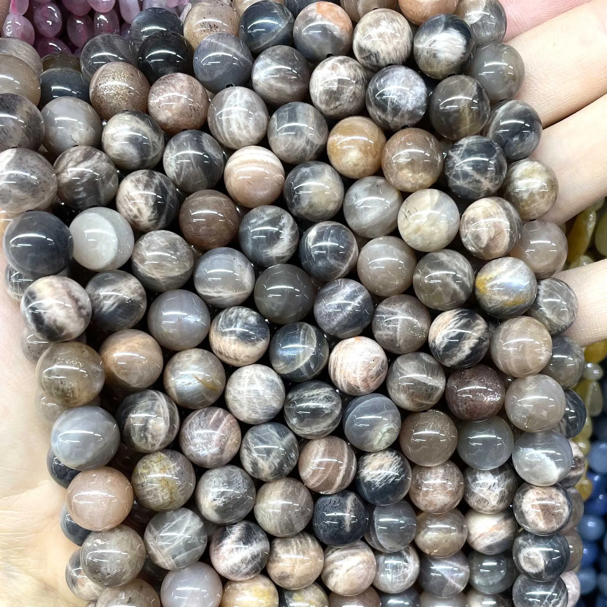 6 8 10MM Natural Black Sunstone Moonstone Round Loose Spacer Gems Beads For Jewelry Making DIY Bracelet Necklace Accessories
