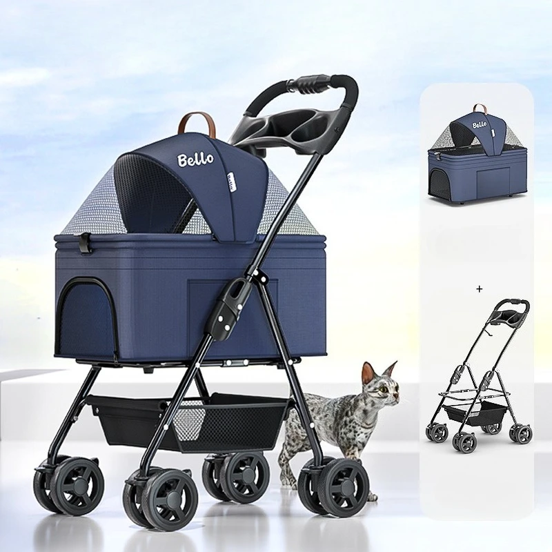 

Foldable Double Layer Pet Stroller Removable Carrier for Cats/Dogs 4 Swivel Wheels Portable Puppy Pushchair