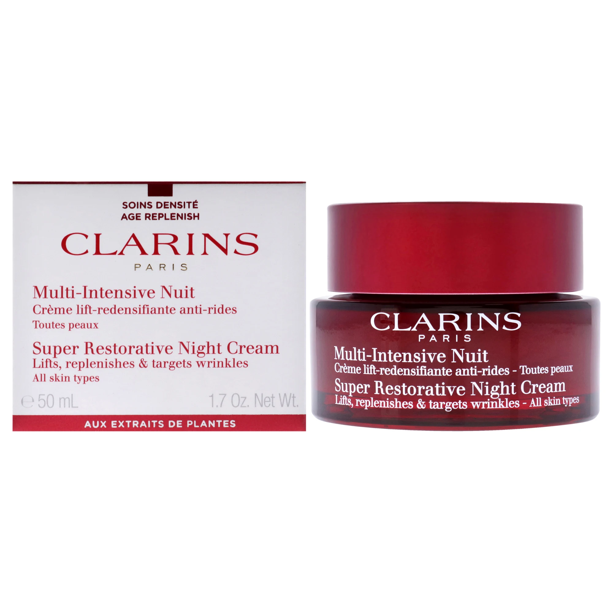 Noite super restaurador - Todos os tipos de pele da Clarins para unissex - Creme noturno de 1,7 onças