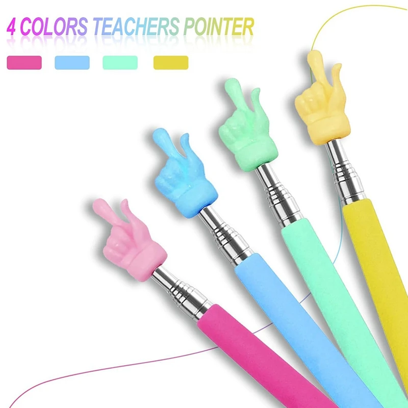 4PCS Retractable Teacher Pointer For Classroom Kids Reading, Mini Extendable Hand Pointer Finger Pointer Stick