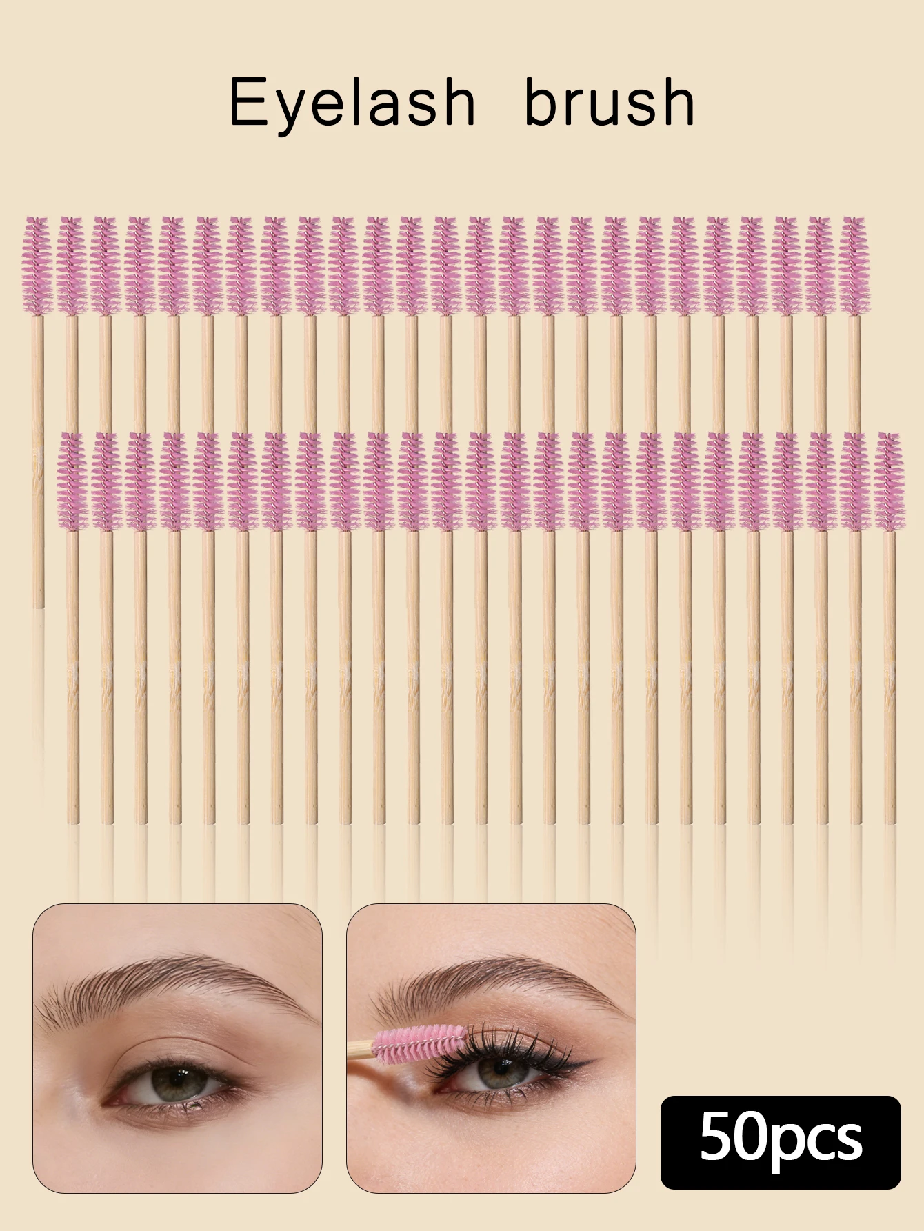 50 SZTUK szczoteczek do tuszu z bambusową rączką, szczoteczki do makijażu tuszu do rzęs, wysokiej jakości zalotki do rzęs, szczoteczki do przedłużania rzęs i szczoteczki do brwi