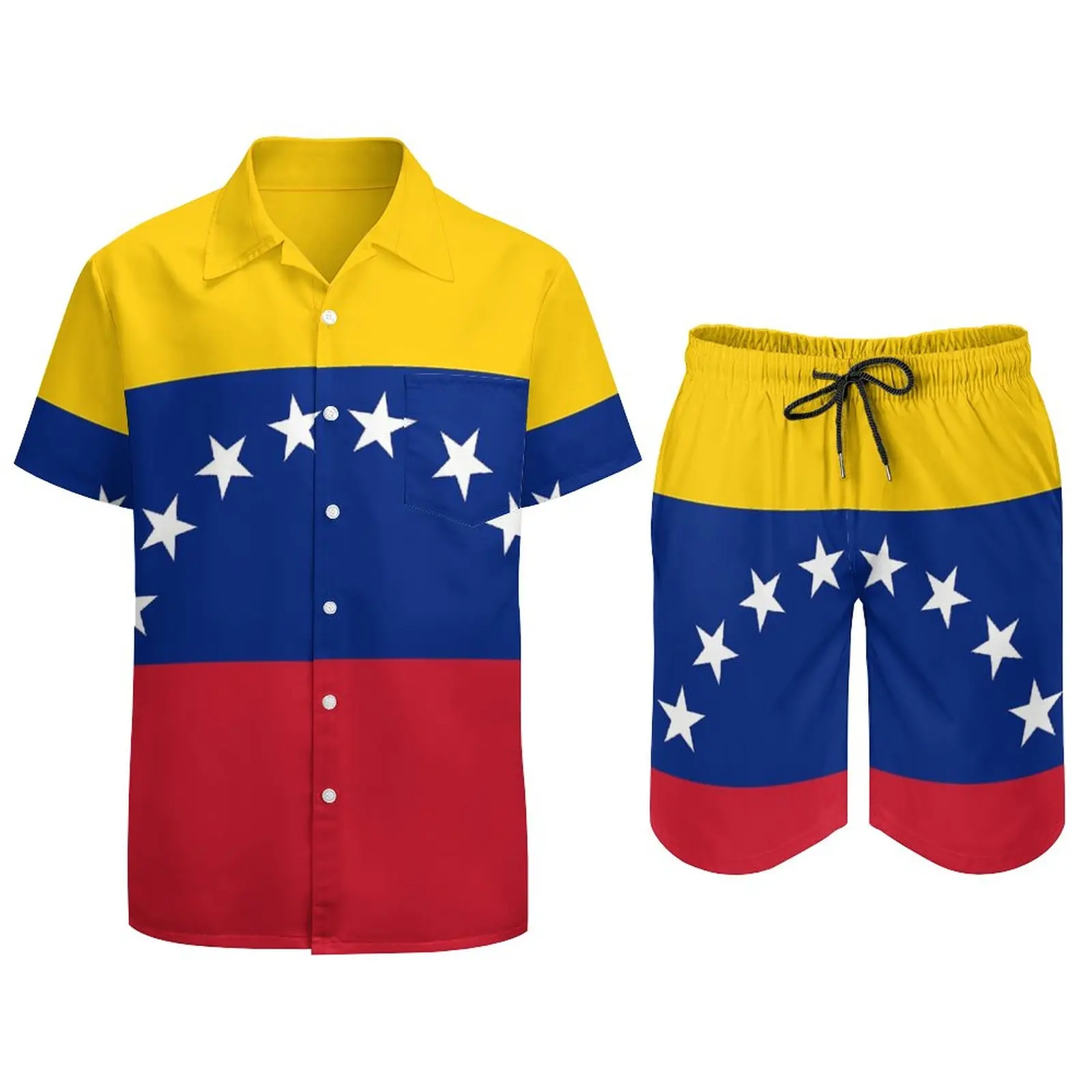 2 Pieces Suit Flag of Venezuela Bandera Venezolana Venezuela Vintage Men\'s Beach Suit Hot Sale Running USA Size
