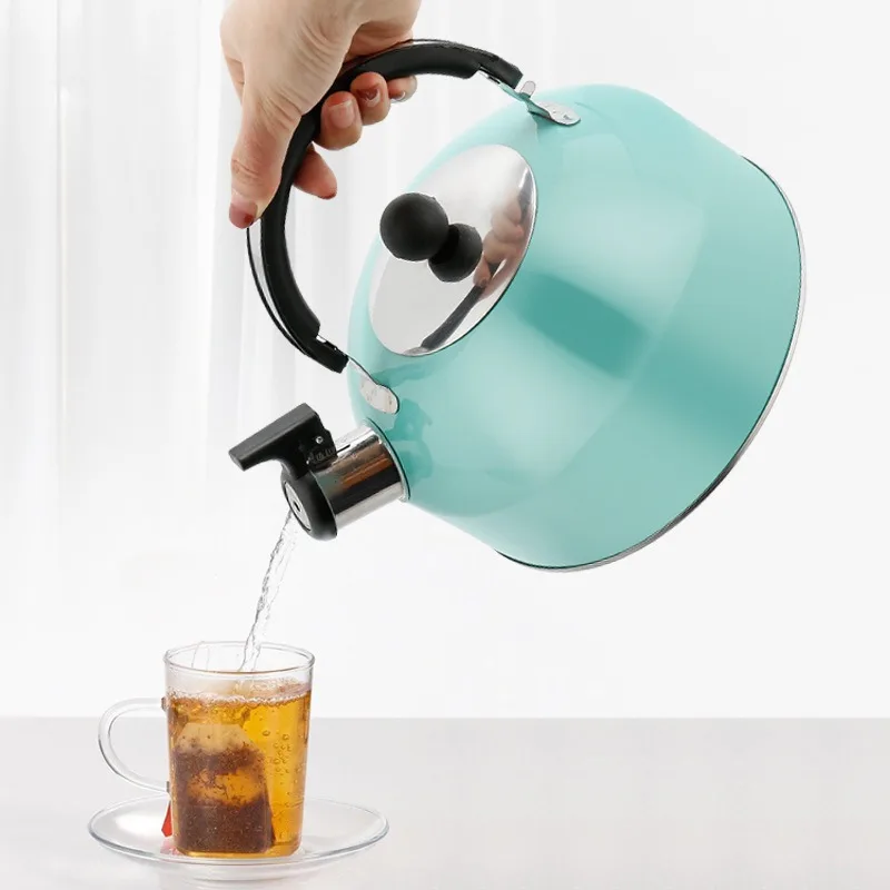 410 Stainless Steel Whistle Thermal Kettle Induction Cooker Heating Teapot for Portable Trips Camping Kettle Ergonomic Handle