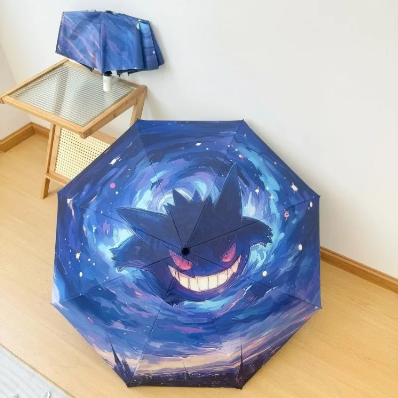 Pokemon Gengar Foldable Umbrella UV Protection Anime Cartoon Sun Umbrellas Portable Windproof Large Manual Automatic Umbrellas