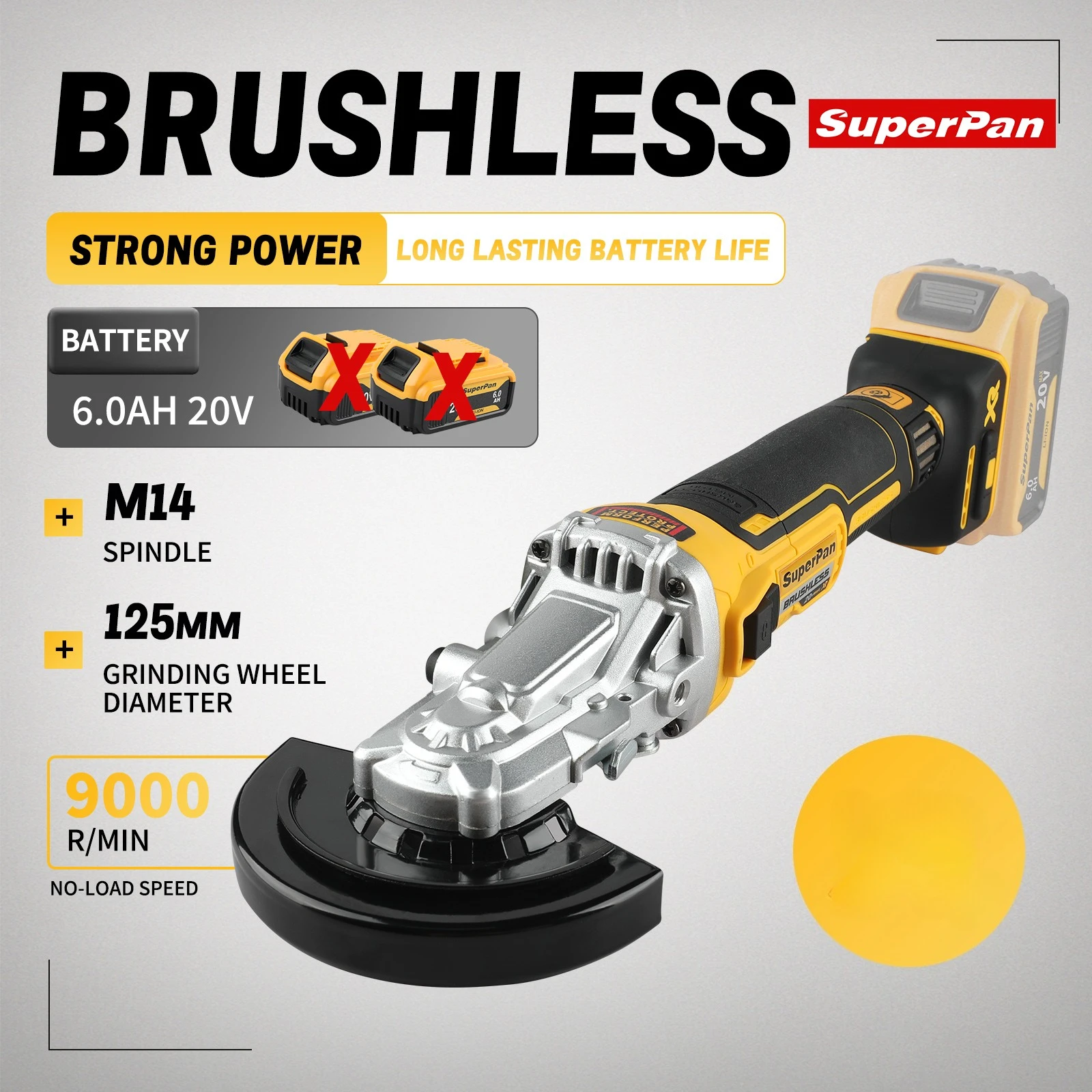 

SuperPan 405FN 125mm 20V Brushless Angle Grinder, 8500RPM Cordless Professional Handheld Power Tool for Cutting & Polishing