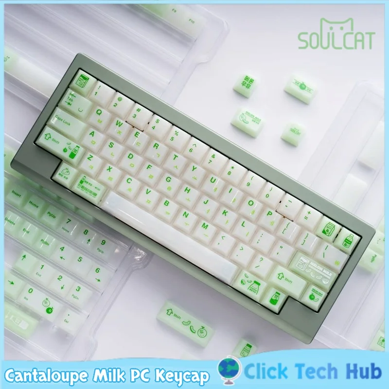 Soulcat Cantaloupe Milk Keycap 138 Keys Cherry Pc Glossy Surface Green Transparent Magnetic Axis Mechanical Keyboard Keycaps