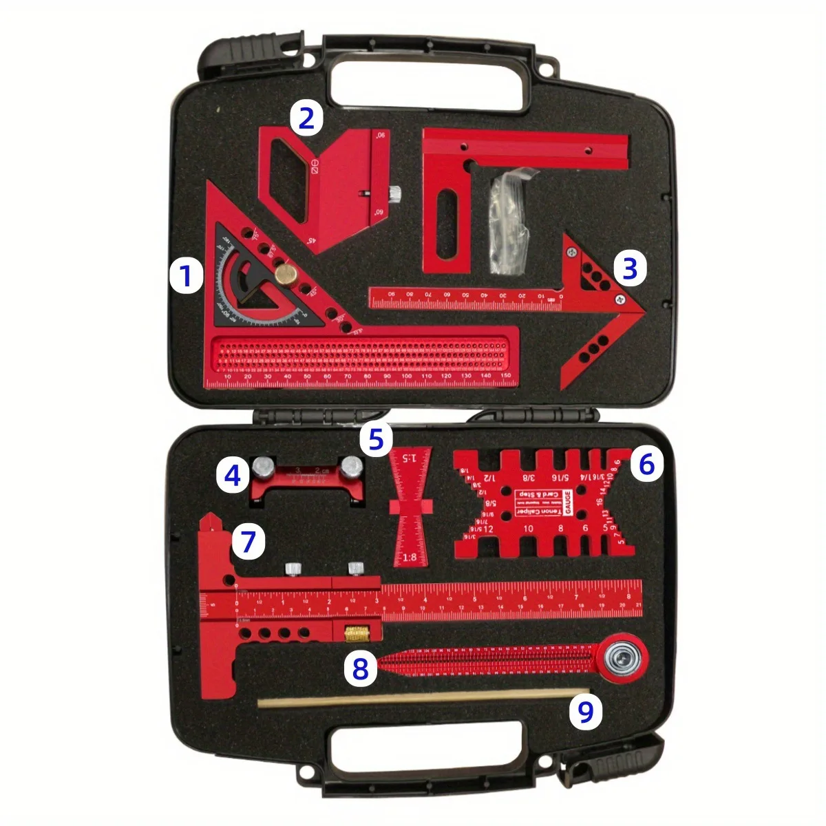 Woodworking Measuring Tool Kit with Storage Box 10-piece Set Project Planning Layout Plank Splicing Auxiliary Kit