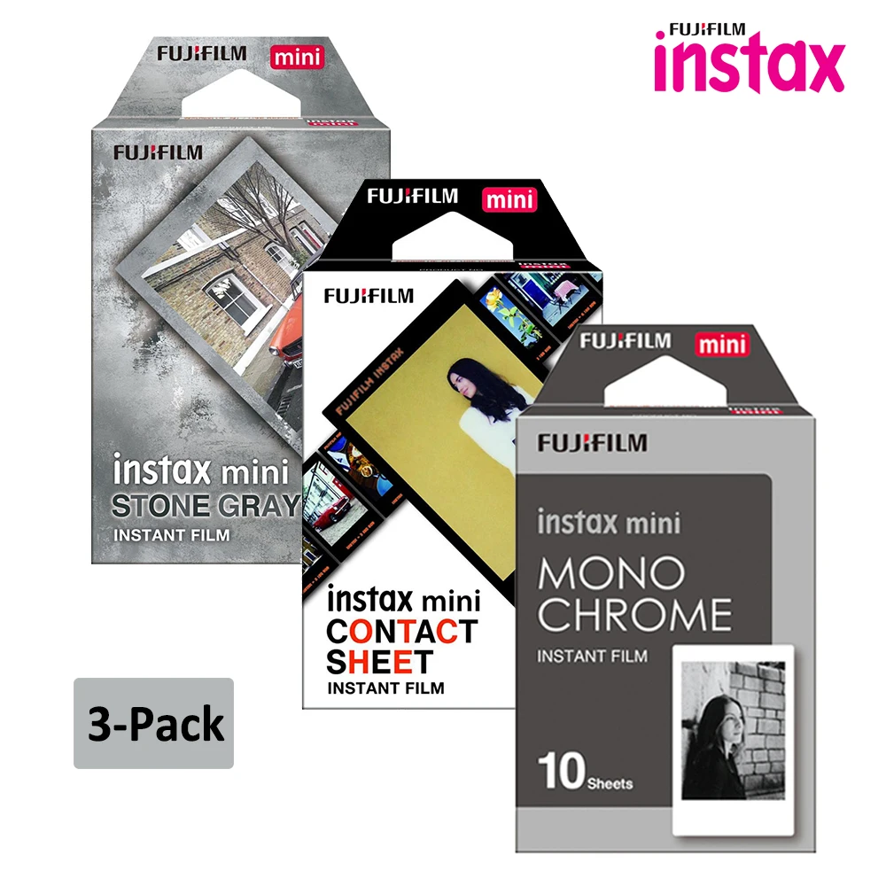 Fujifilm Instax Mini Film 10-30 ورقة أحادية كروم/رمادي حجري/ورقة اتصال لـ Fujifilm Instant Mini 12 11 8 9 90 Link EVO