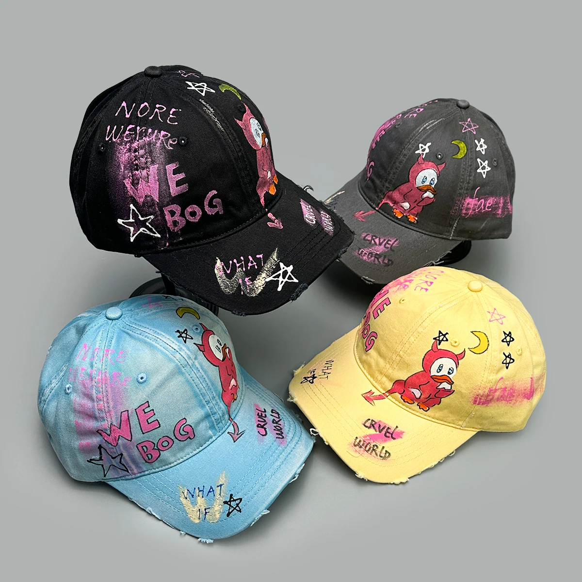 

Hand-drawn Devil Duck Star Letters Baseball Hats New Men Women Personal Sunshade Niche Versatile Street Fashion ins Peaked Caps