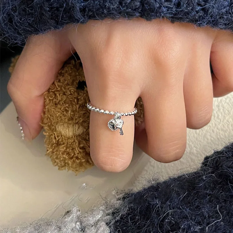 Foxanry Silver Color Love Heart Key Pendant Rings For Women Girls Creative Trendy Simple Sweet Elegant Anniversary Jewelry Gifts