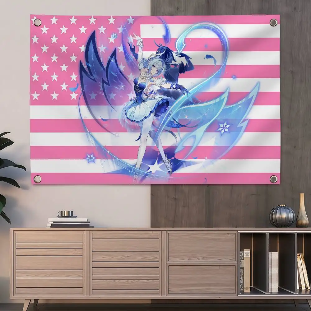 Drapeau Genshin Impact Odette America 150x200cm 60x90cm, décoration pour pique-nique en plein air, fête à la maison, camping, bannière artistique suspendue