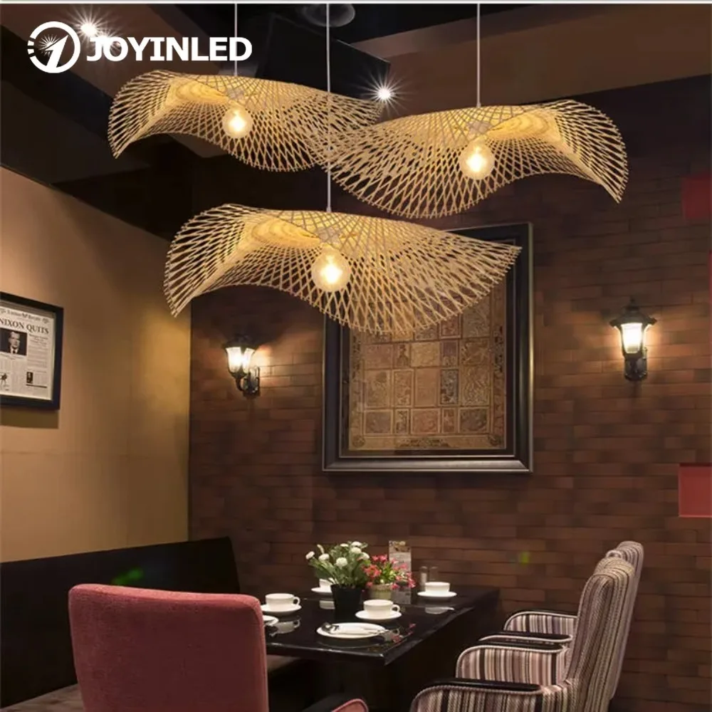 

JOYINLED Handmade Bamboon Chandelier Dia.55 Rustic Style Hanging Pendant Lamp Lighting Decor for Dining Room Vintage Restaurant