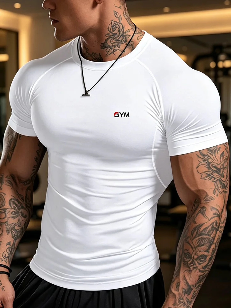Summer men's tight T-shirt breathable and moisture wicking with stretch and a snug fit fitness and running tight clothing-J35
