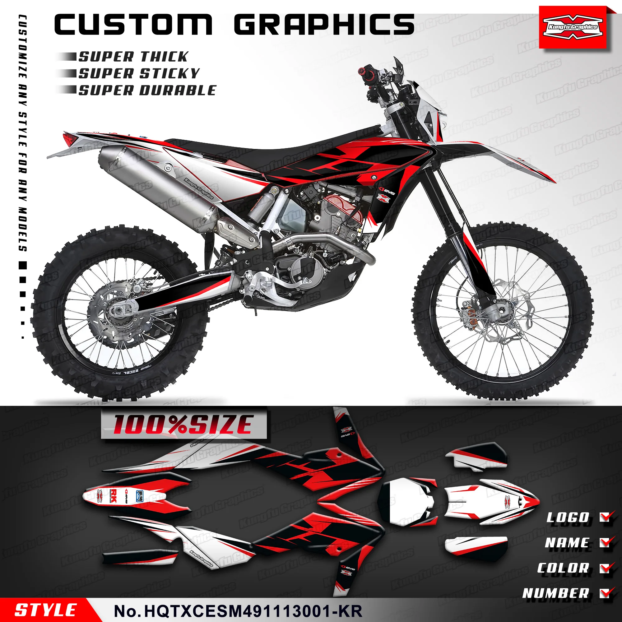 

KUNGFU GRAPHCS Custom Sticker Vinyl Wrap Kit for Husqvarna TE TC TXC SMR 449 511 2011 2012 2013, HQTXCESM491113001-KR