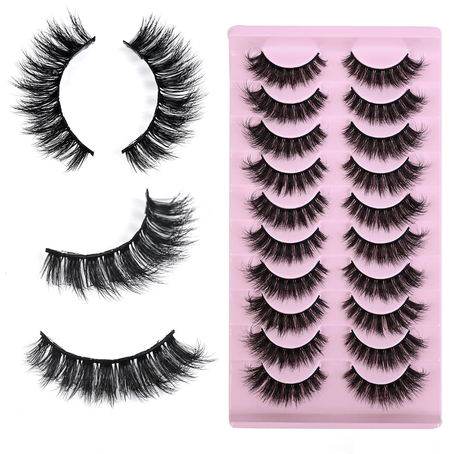 NEW False Eyelashes Cat-Eye Fluffy Faux Mink Lashes 8D Wispy Lashes 10 Pairs Pack Dramatic Long Thick Volume Fake EyeLashes