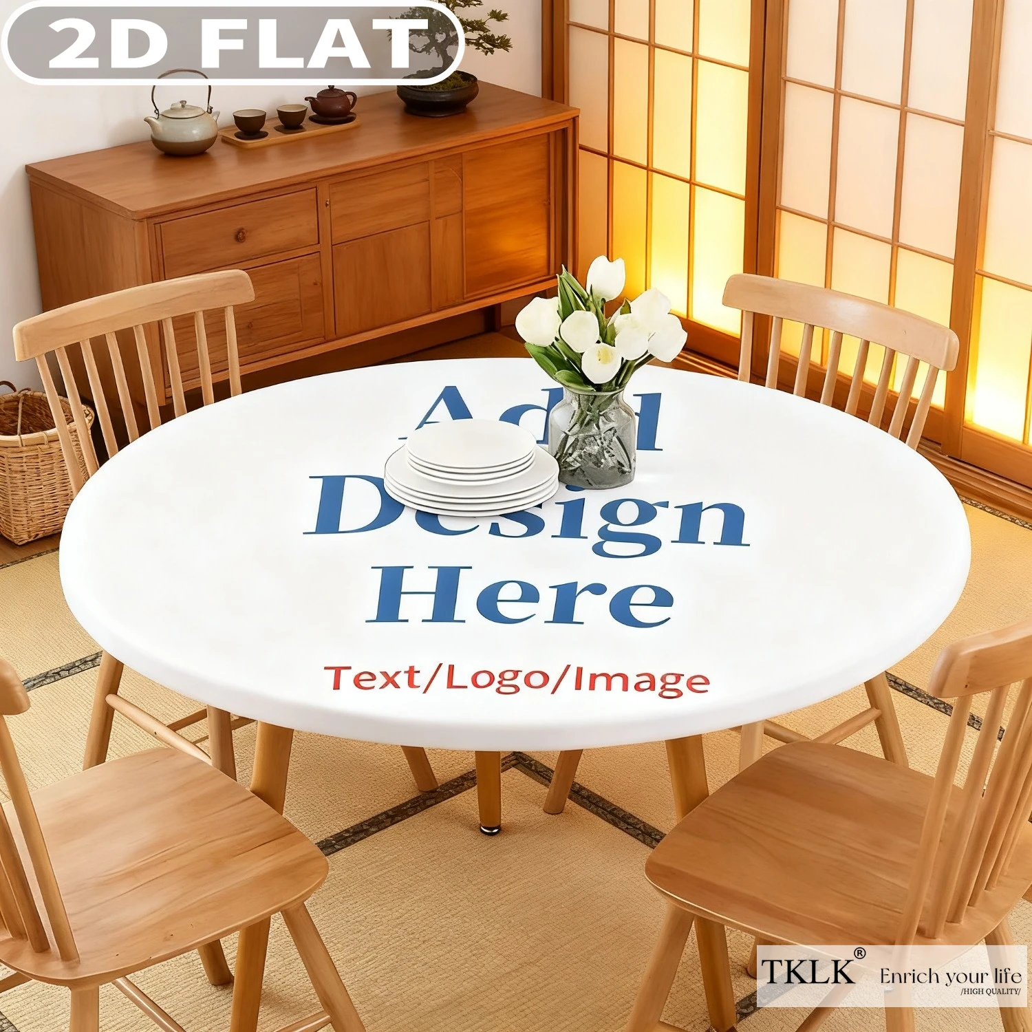 

Personlized Round Fitted Tablecloth with Elastic Edge - Custom with Photo Text Logo, Picnic Table Cover | Elastic Edged