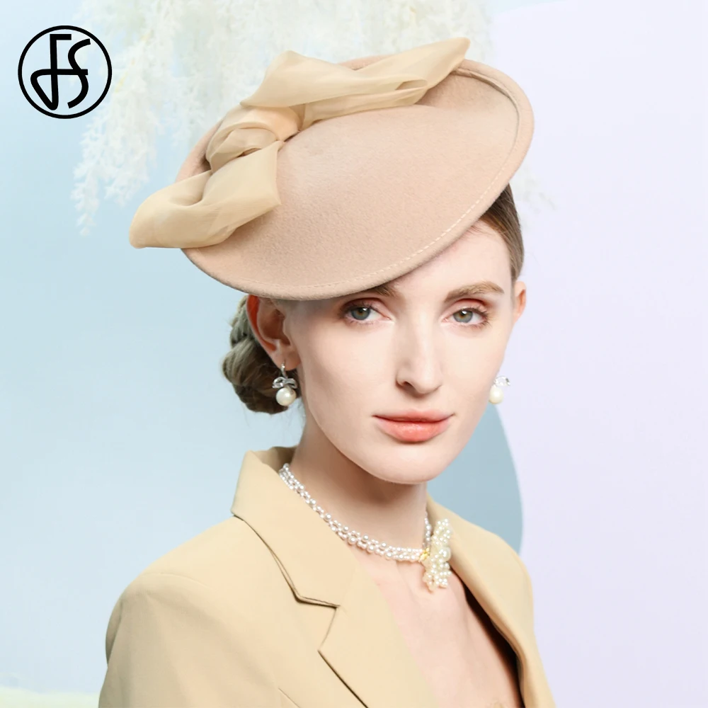 FS Kentucky Derby Hats For Women Elegant Church Wedding Headwear Cocktail Party Pillbox Cap Fascinator Wool Fedoras 2024 Winter