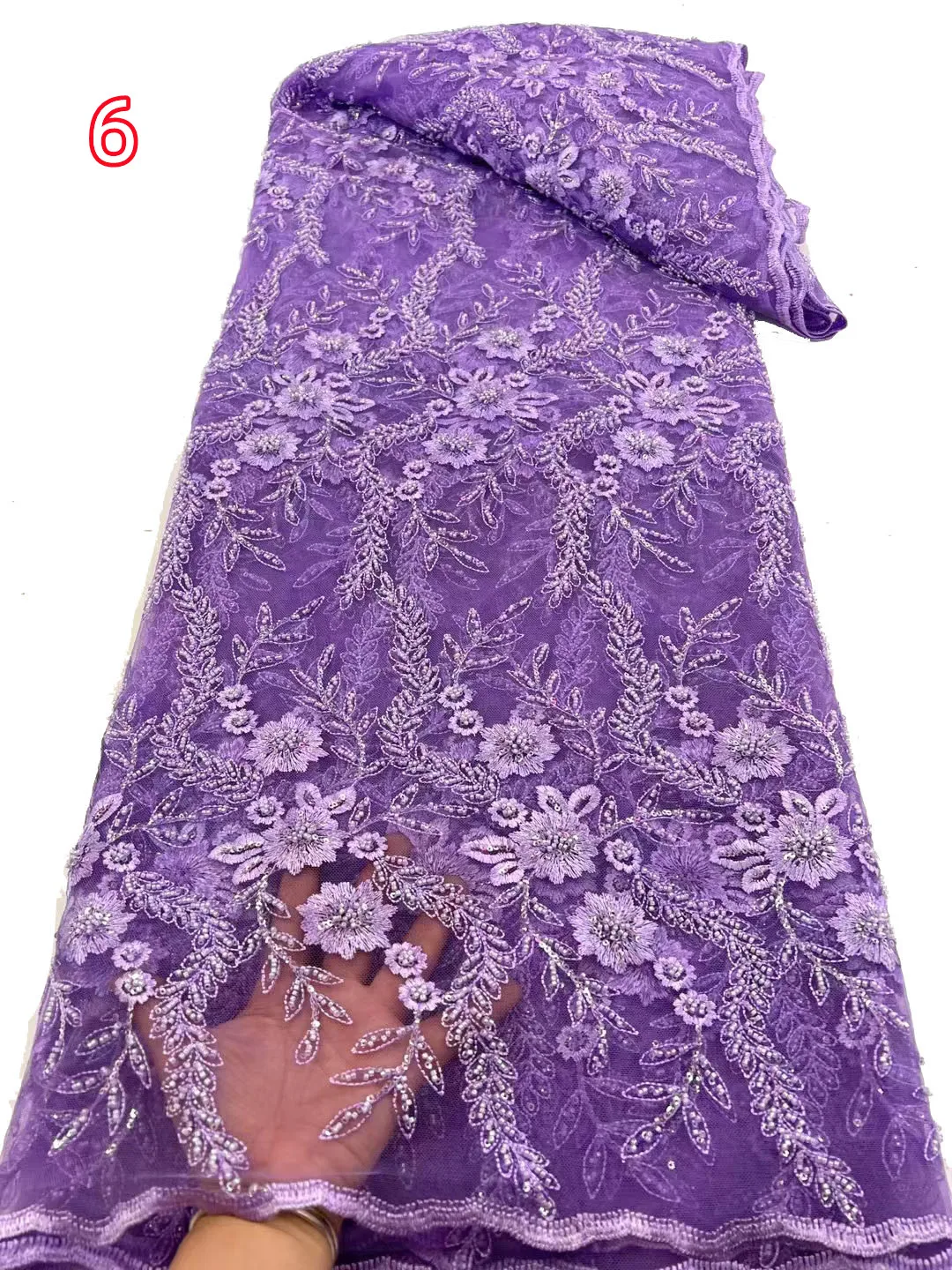 European and American pure hand-made three-dimensional embroidery beaded lace net yarn, high-end elegant temperament dress