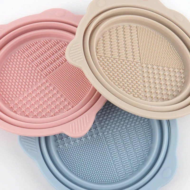 Folding Silicone Makeup Brush Cleaner Bowl Powder Puff Cleaning Bowl Eyeshadow Brushes Washing Soft Mat Beauty Tool Scrubber Box