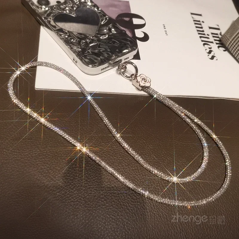

Card Type Phone Case Universal Strap Neck Rope Flash Diamond Chain Water Diamond Tea Flower Full Diamond Mobile Phone Lanyard