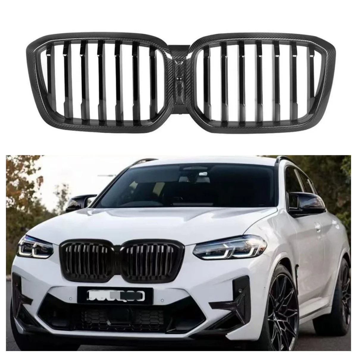 

High Quality 2019-2021 Car Grille Body Kit Suitable for BMW X4M Series F98 Double Line Style Dry Carbon Fiber Grille