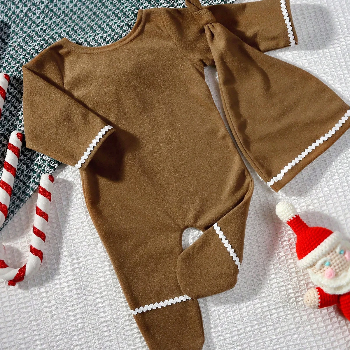 Ylsteed Newborn Boy Christmas Photography Outfits Baby Buttons Footed Jumpsuit with Sleepy Hat Bowknot Overall for Picture Shoot